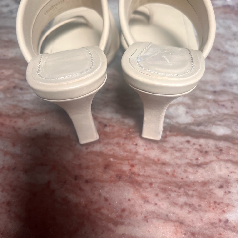 Zara Women Leather High Heel Sandals With Padded Straps Vanilla Yellow - Picture 4 of 8